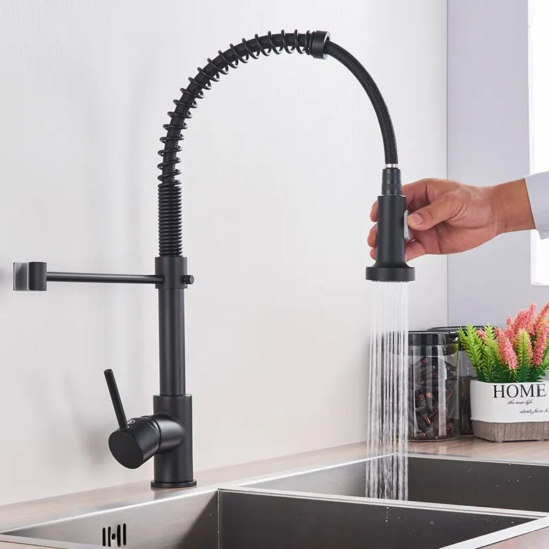 Commercial Style Single Handle Pull Down Kitchen Faucet with QuickDock Top Mount Installation Assembly in Matte Black, KPF-2631MB