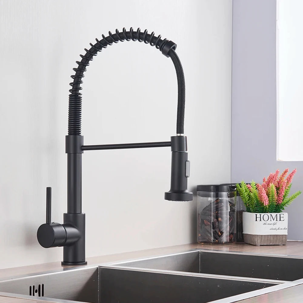 Commercial Style Single Handle Pull Down Kitchen Faucet with QuickDock Top Mount Installation Assembly in Matte Black, KPF-2631MB