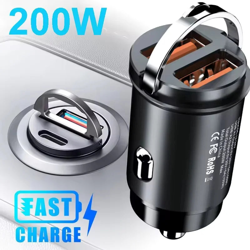 100W/200W QC3.0 PD Mini Car Charger - 12-24V Fast Charging