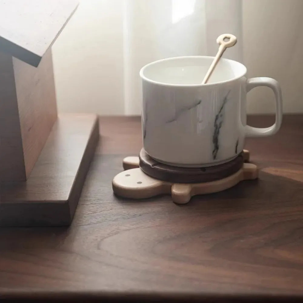 MAGGIE QUEEN Adorable Walnut Wood Turtle Coaster Heat-Resistant Mat for Tea Pots & Kettles, Unique Table Protector & Decor