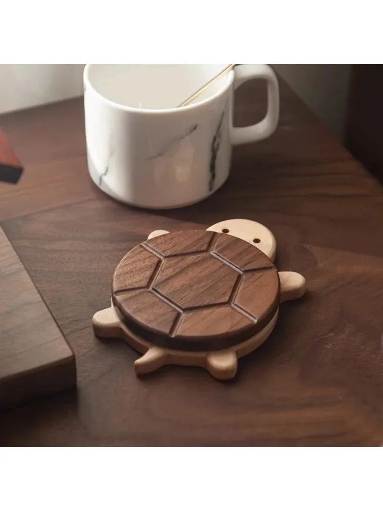 MAGGIE QUEEN Adorable Walnut Wood Turtle Coaster Heat-Resistant Mat for Tea Pots & Kettles, Unique Table Protector & Decor