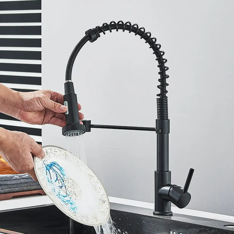 Commercial Style Single Handle Pull Down Kitchen Faucet with QuickDock Top Mount Installation Assembly in Matte Black, KPF-2631MB