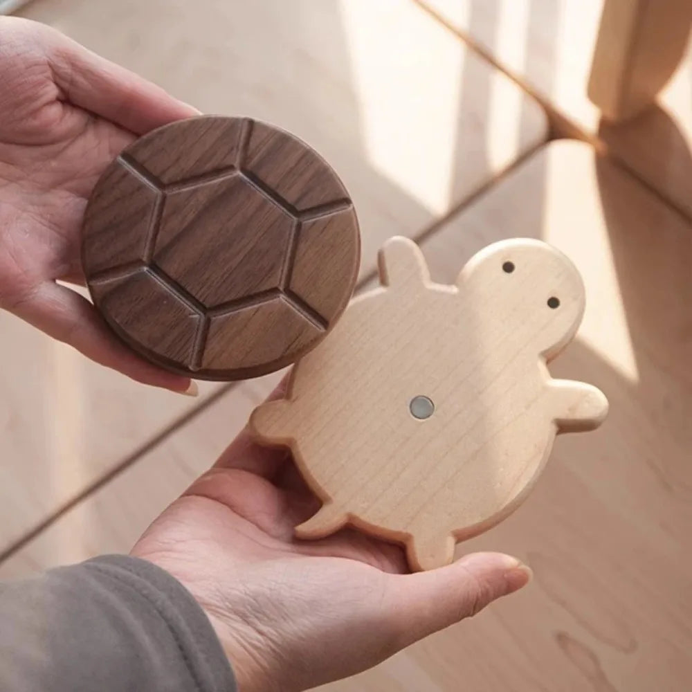 MAGGIE QUEEN Adorable Walnut Wood Turtle Coaster Heat-Resistant Mat for Tea Pots & Kettles, Unique Table Protector & Decor