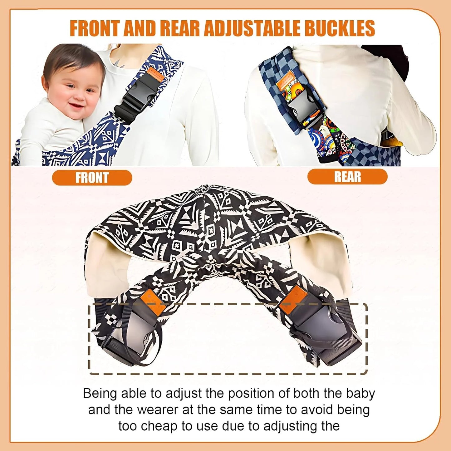 Adjustable Baby Sling Carrier – Portable Cotton Wrap for Infants & Toddlers with Padded Shoulder Strap and Safety Buckles