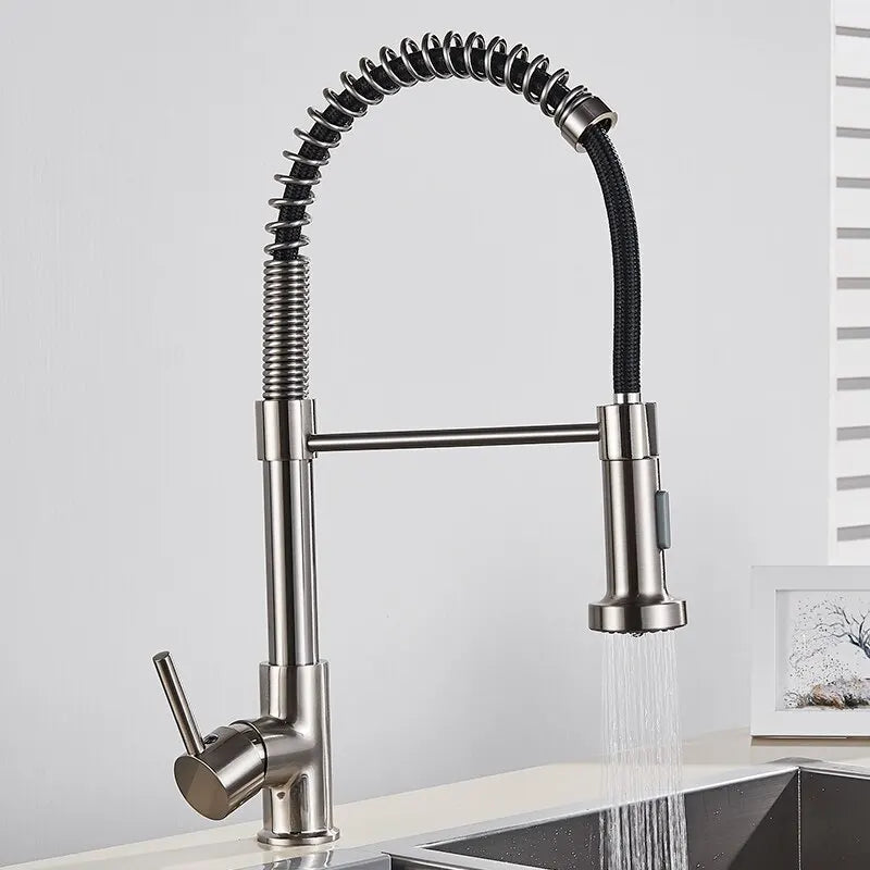 Commercial Style Single Handle Pull Down Kitchen Faucet with QuickDock Top Mount Installation Assembly in Matte Black, KPF-2631MB