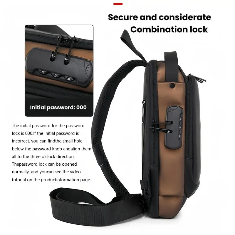 Men'S Anti-Theft Password Lock Chest Bag