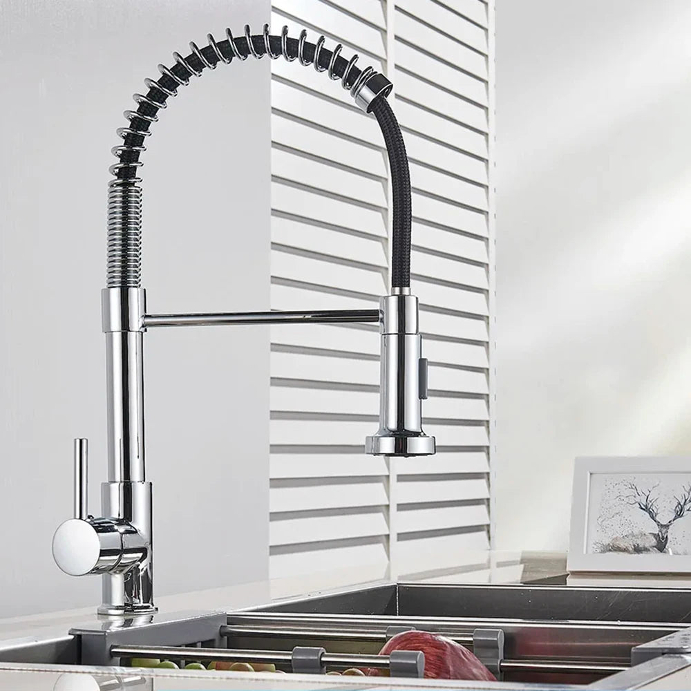Commercial Style Single Handle Pull Down Kitchen Faucet with QuickDock Top Mount Installation Assembly in Matte Black, KPF-2631MB