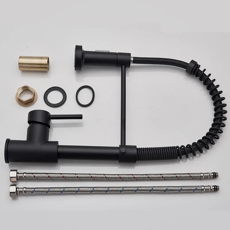 Commercial Style Single Handle Pull Down Kitchen Faucet with QuickDock Top Mount Installation Assembly in Matte Black, KPF-2631MB