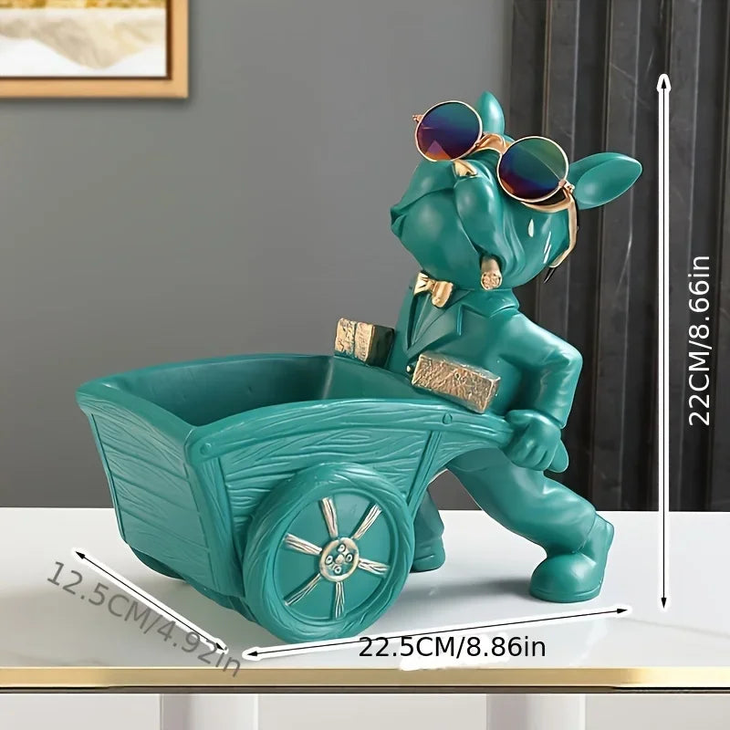 French Bulldog Resin Figurine with Wheelbarrow – Decorative Dog Sculpture for Home & Table