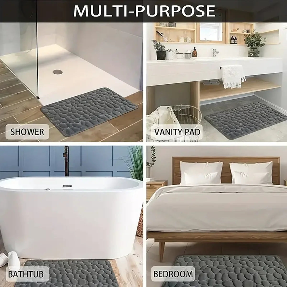Stone Bath Mat - Water Absorbent, Anti-Skid & Washable