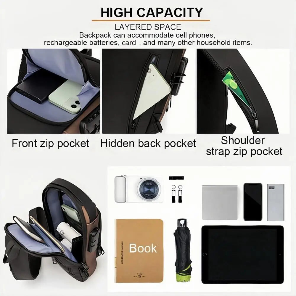 Men'S Anti-Theft Password Lock Chest Bag