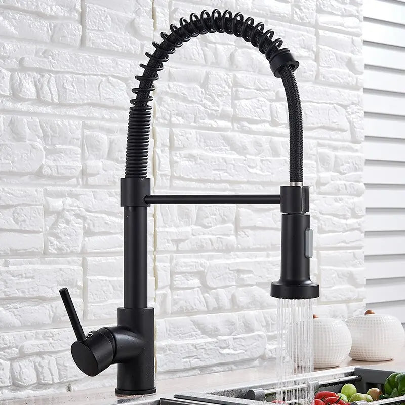 Commercial Style Single Handle Pull Down Kitchen Faucet with QuickDock Top Mount Installation Assembly in Matte Black, KPF-2631MB