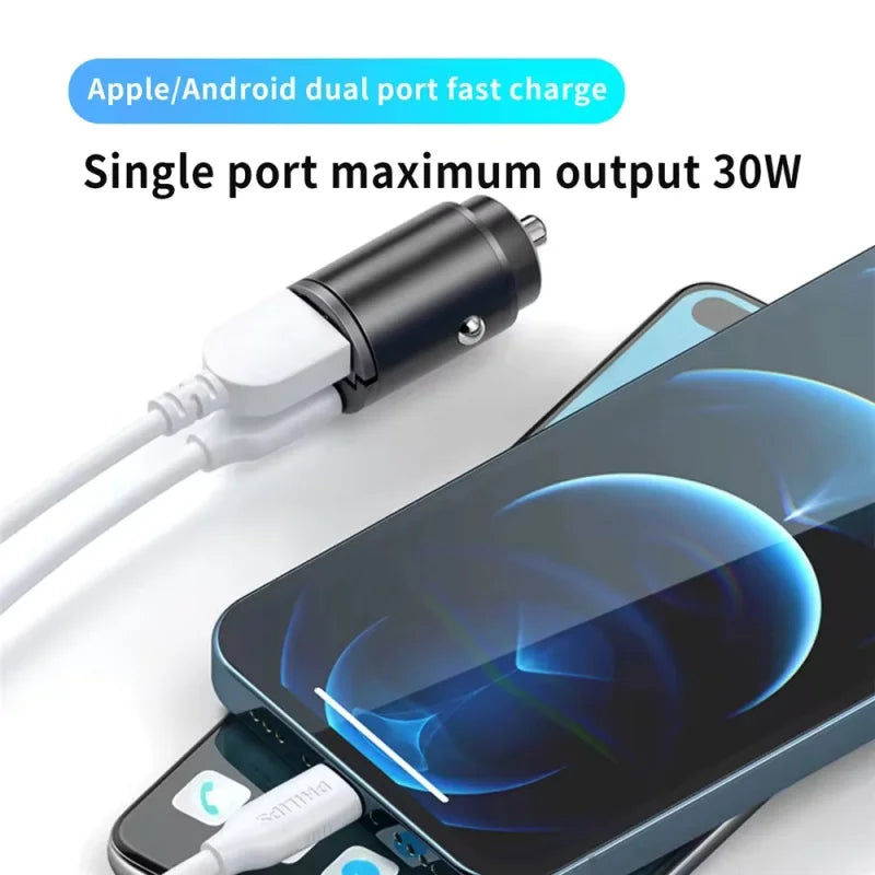 100W/200W QC3.0 PD Mini Car Charger - 12-24V Fast Charging