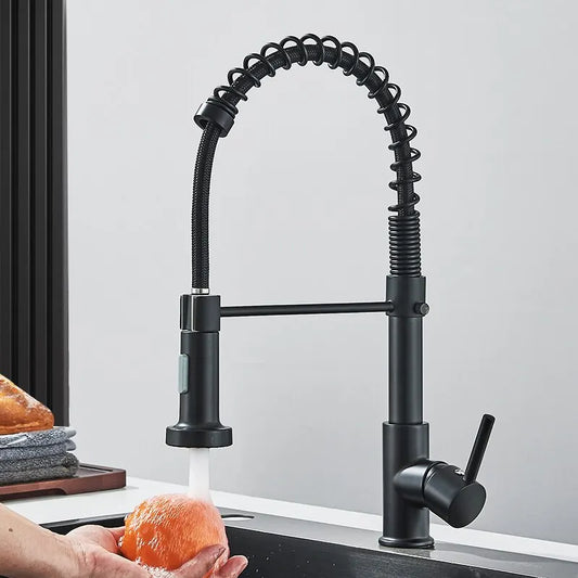 Commercial Style Single Handle Pull Down Kitchen Faucet with QuickDock Top Mount Installation Assembly in Matte Black, KPF-2631MB