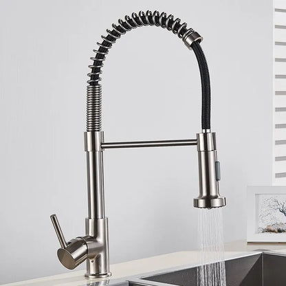 Commercial Style Single Handle Pull Down Kitchen Faucet with QuickDock Top Mount Installation Assembly in Matte Black, KPF-2631MB
